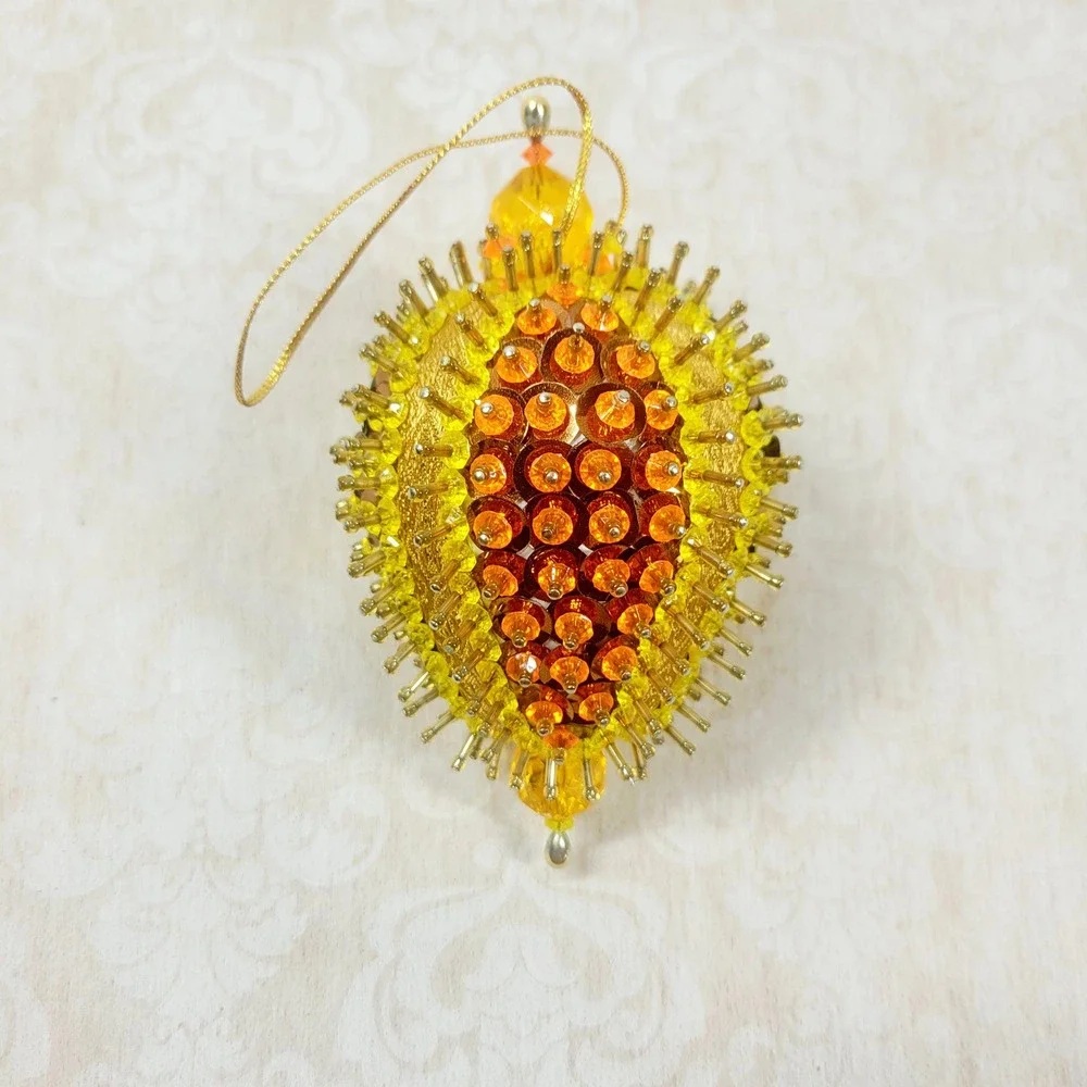 Vintage Push Pin Ornament, Orange Gold 5.5